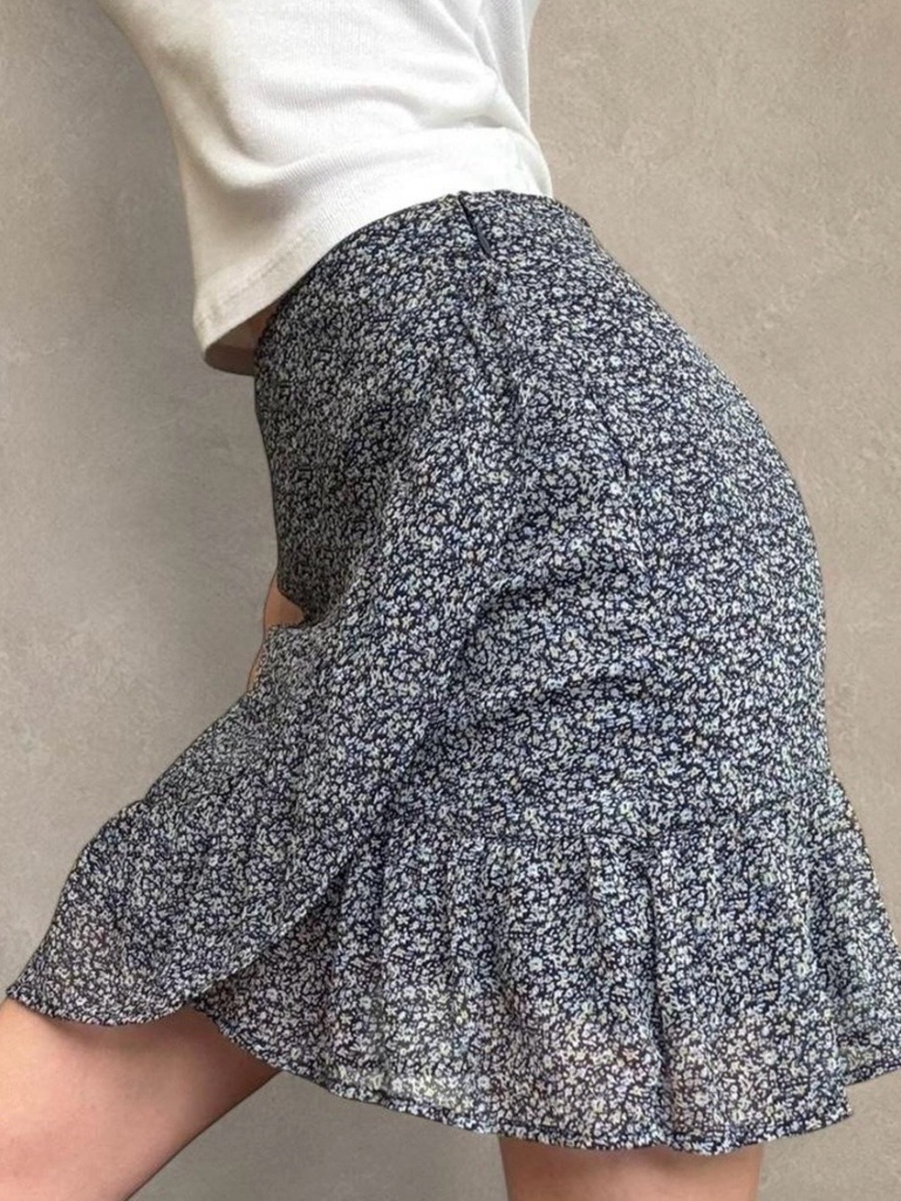 Abercrombie & Fitch Floral Ruffle Midi Skirt